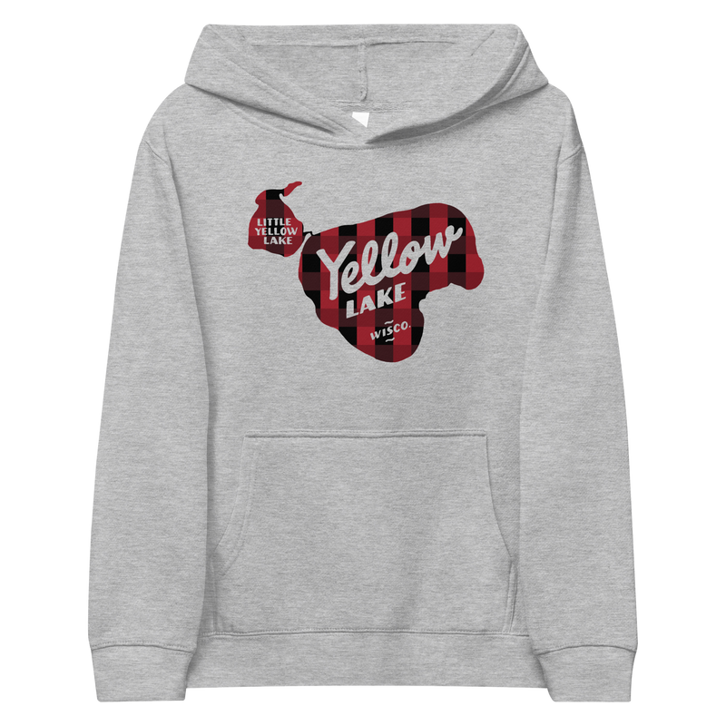 Load image into Gallery viewer, Kids Plaid Design of Yellow Lake Wisconsin-Grey Hoodie
