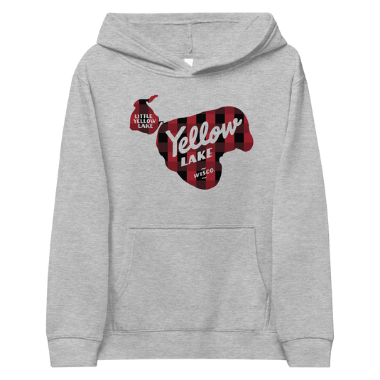 Kids Plaid Design of Yellow Lake Wisconsin-Grey Hoodie