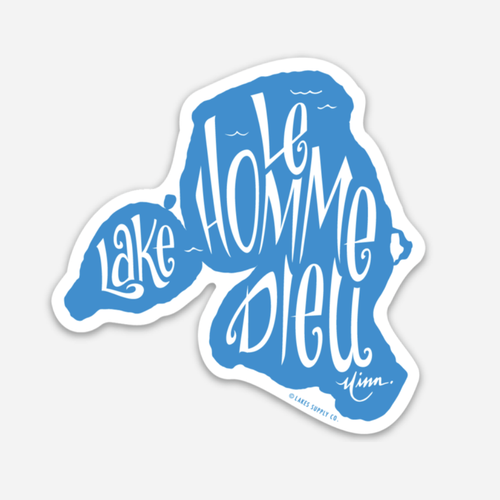 blue white Lake Le Homme Dieu Minnesota shape sticker emblem decal