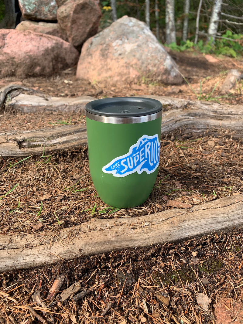 Load image into Gallery viewer, Lake Superior 3&quot; sticker on camp cup by Lakes Supply Co.
