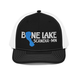 bone-lake-minnesota-snapback-trucker-cap-white-black-front