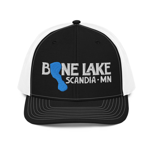 bone-lake-minnesota-snapback-trucker-cap-white-black-front