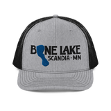 bone-lake-minnesota-snapback-trucker-cap-heather-grey-black-front