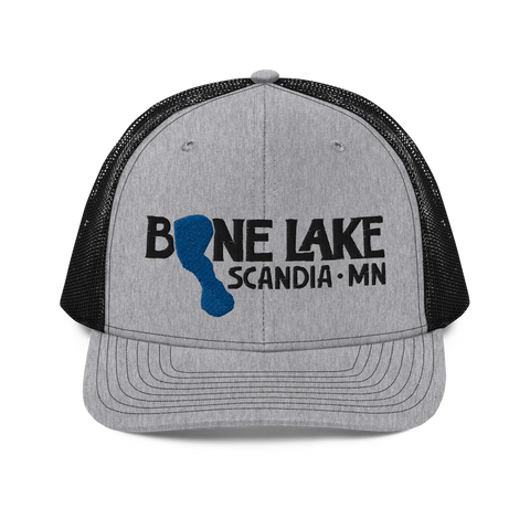 bone-lake-minnesota-snapback-trucker-cap-heather-grey-black-front