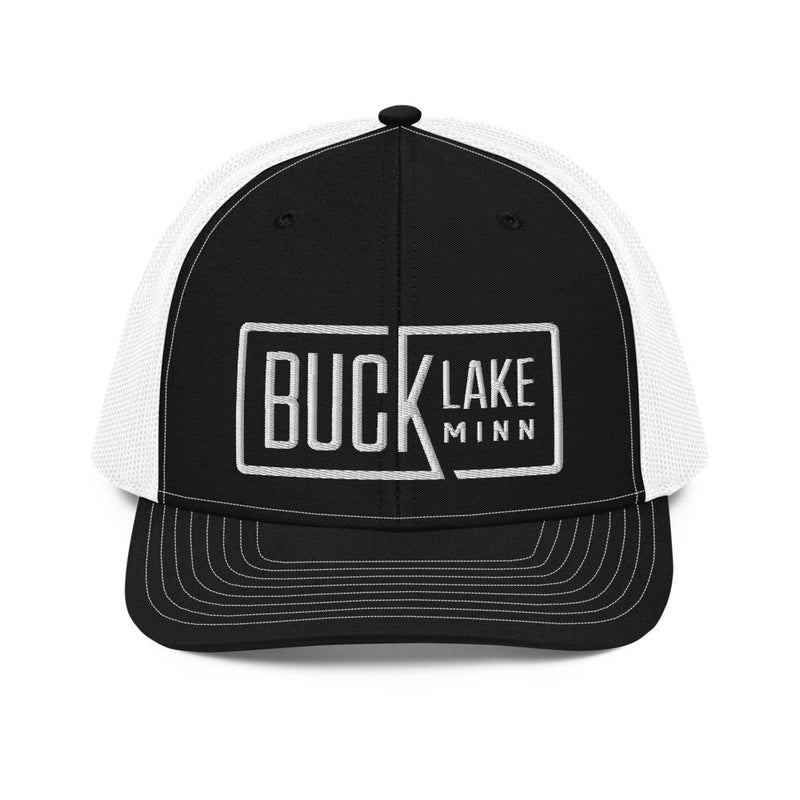 Load image into Gallery viewer, buck-lake-minnesota-snapback-trucker-hat-white-black
