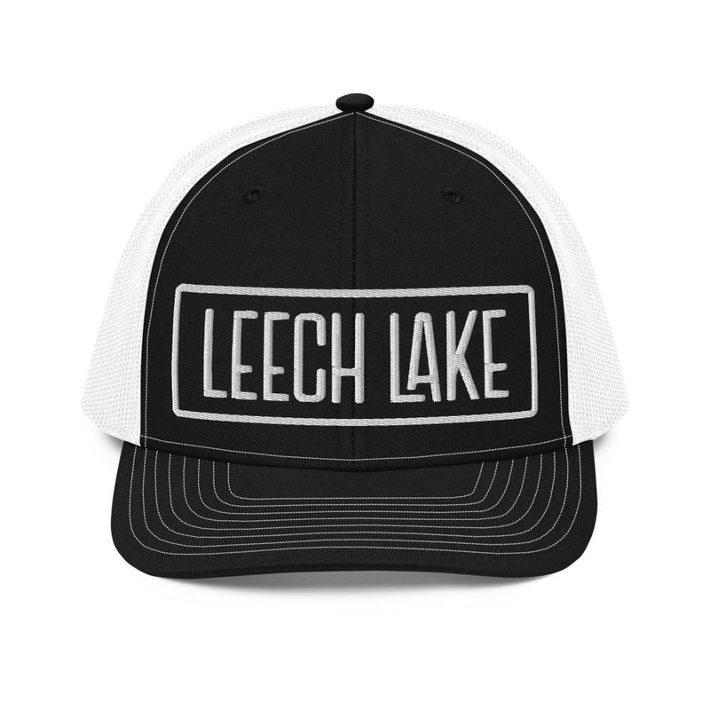 Load image into Gallery viewer, leech-lake-minnesota-trucker-hat-black-white

